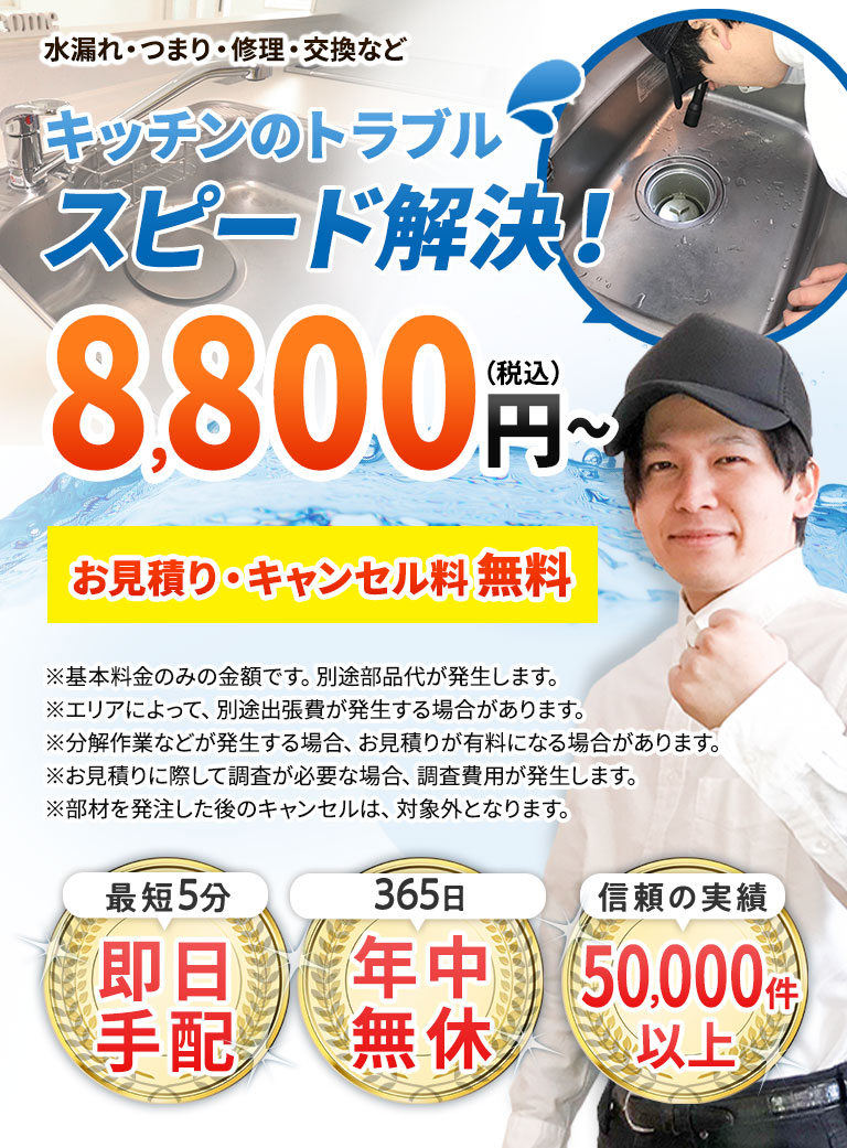 キッチンのトラブルスピード解決！税込み2980円から お見積り・キャンセル料無料